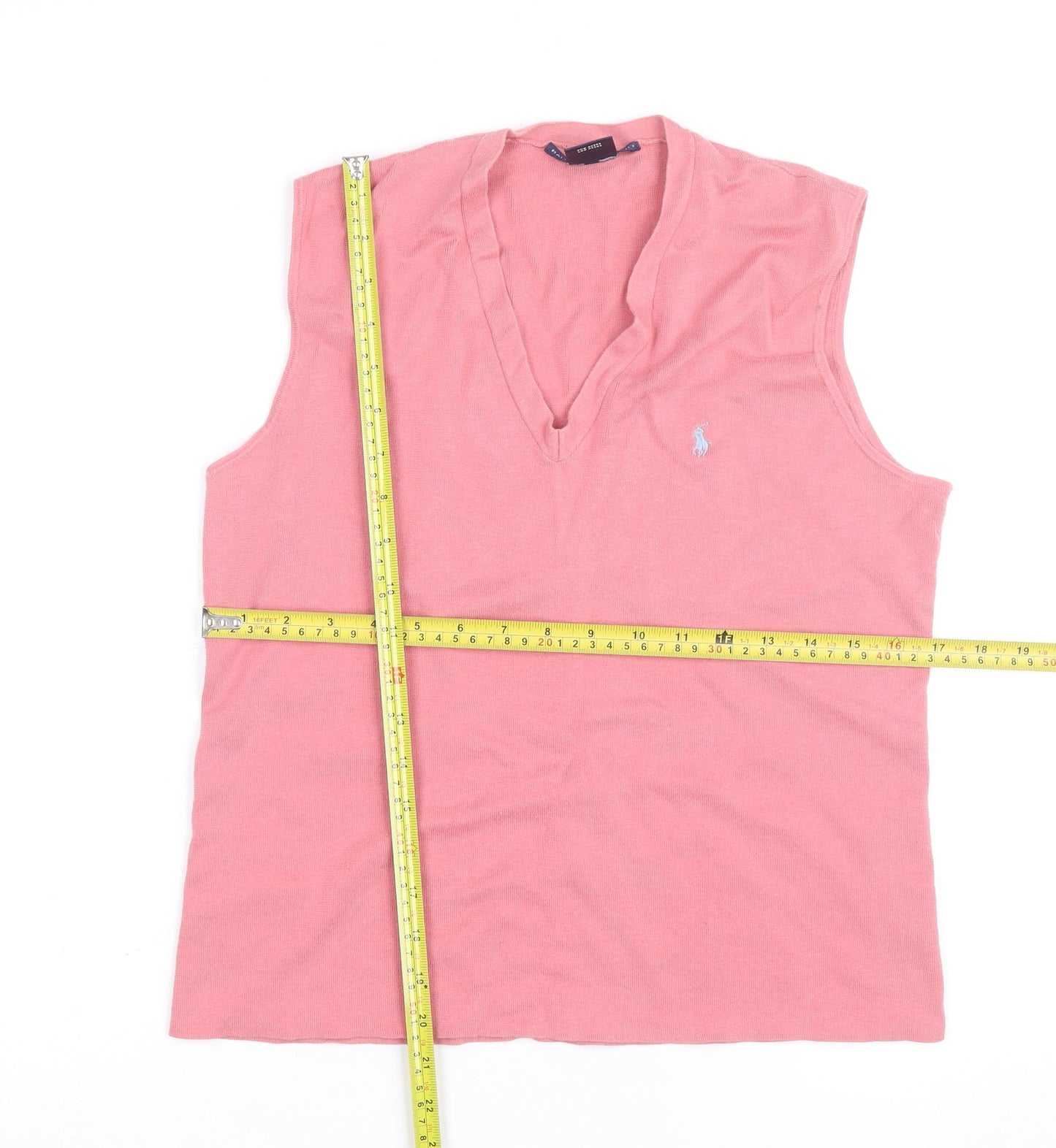 Ralph Lauren Women Pink Cotton Sleeveless V-Neck Tank Top L
