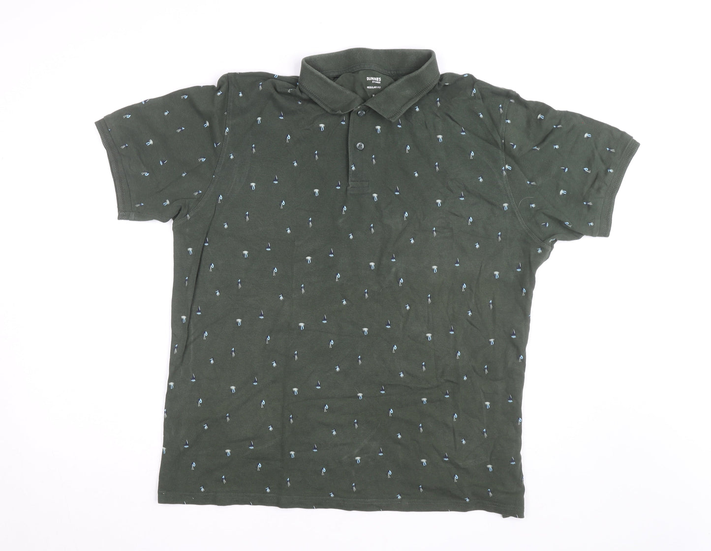 Dunnes Stores Men’s Green Floral Cotton Polo Shirt XL Regular Fit