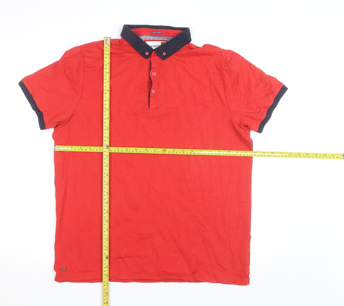 Centered Red Short Sleeve Polo Shirt Men L Cotton Blend Collared