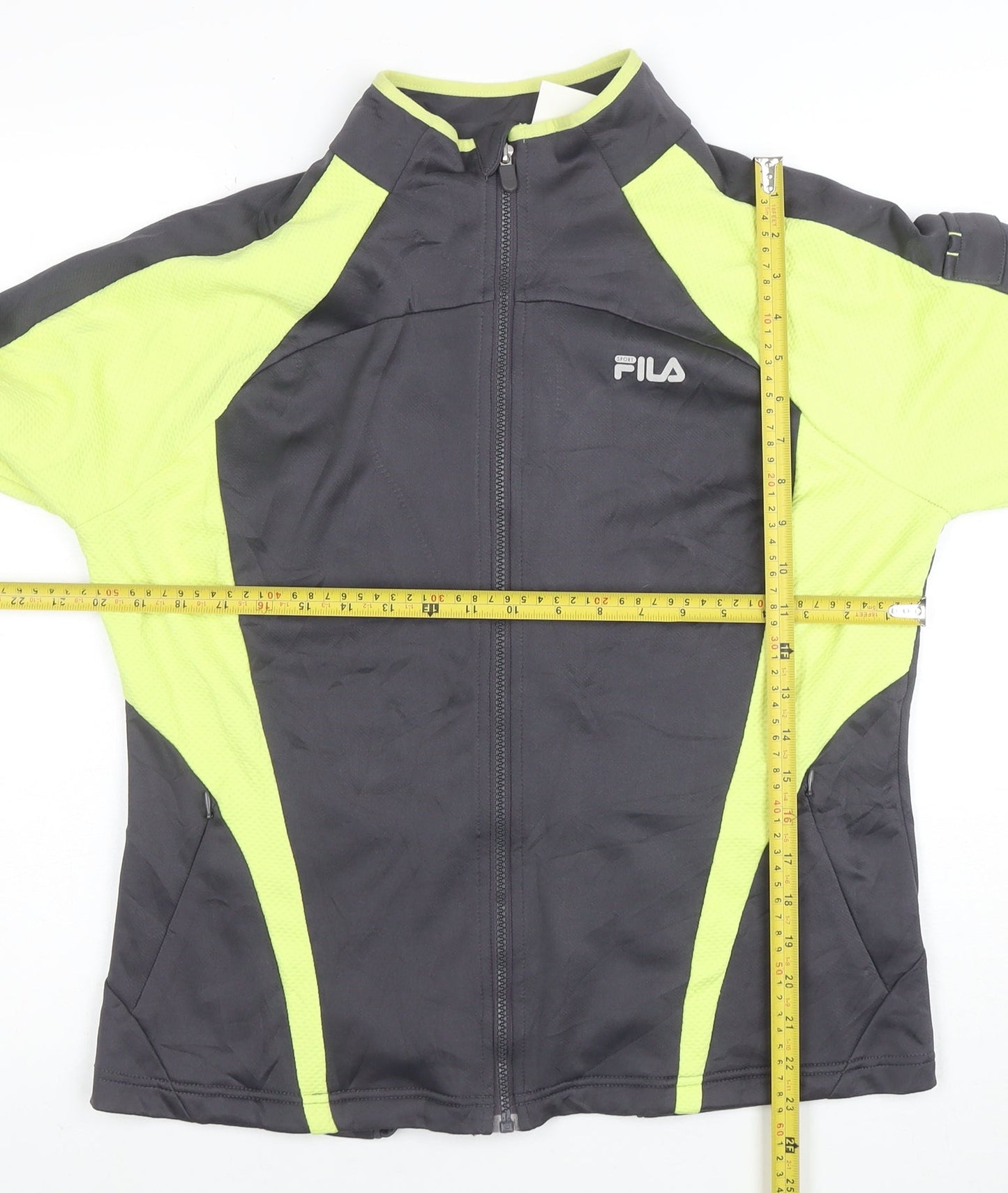 Fila Women Grey & Lime Full Zip Hoodie XL Polyester Activewear