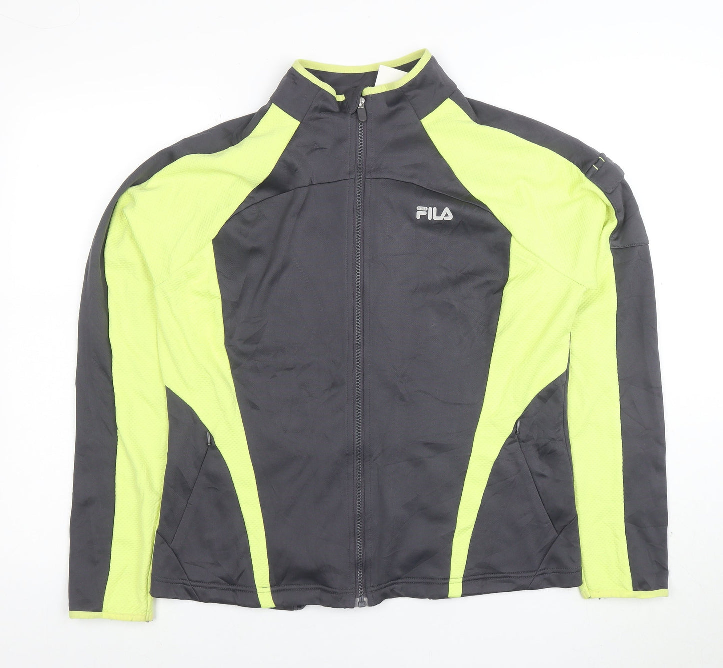 Fila Women Grey & Lime Full Zip Hoodie XL Polyester Activewear