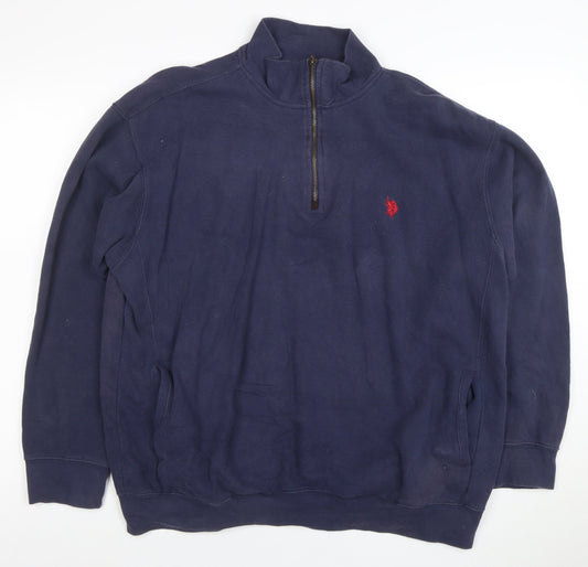 U.S. Polo Assn. Men's Blue 1/4 Zip Sweatshirt Size L Cotton Blend