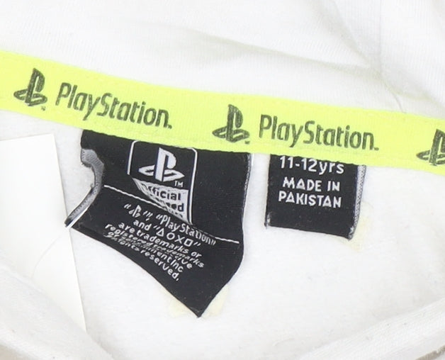 PlayStation Boys White Pullover Hoodie 11-12 Years Graphic Print Gamer