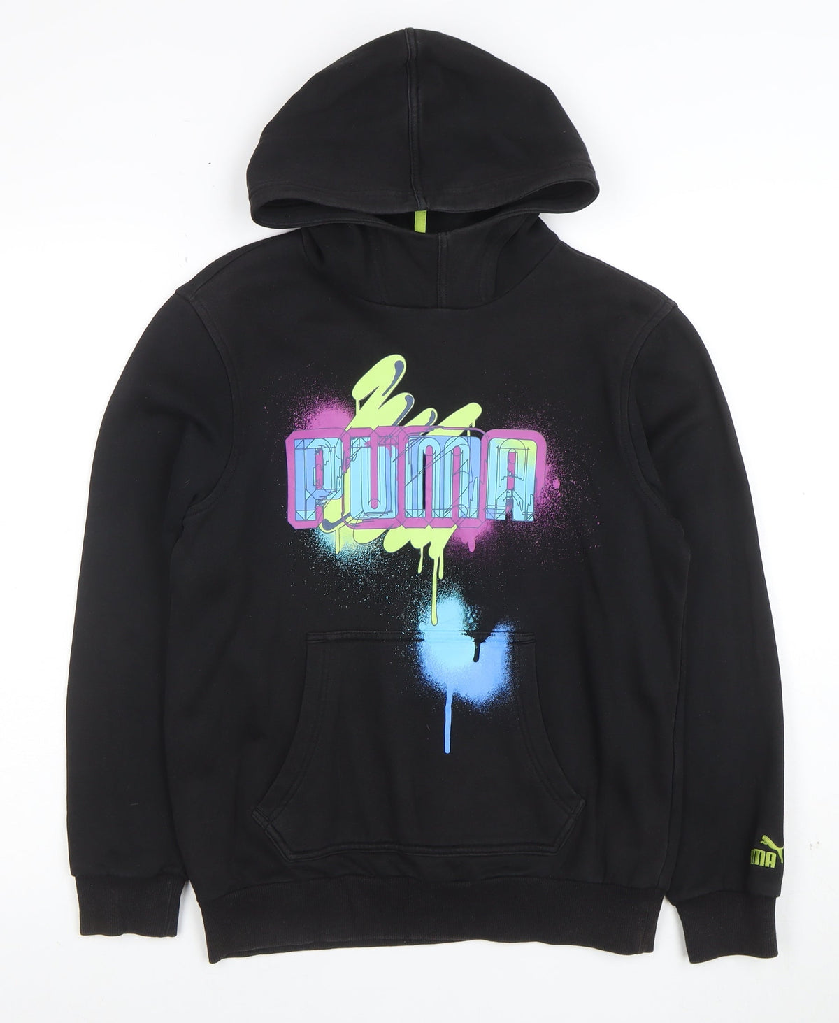 Puma Boys Black Pullover Hoodie Graphic Print Size 14 Years