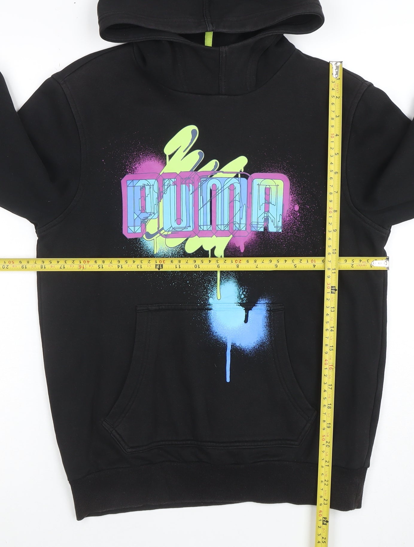 Puma Boys Black Pullover Hoodie Graphic Print Size 14 Years
