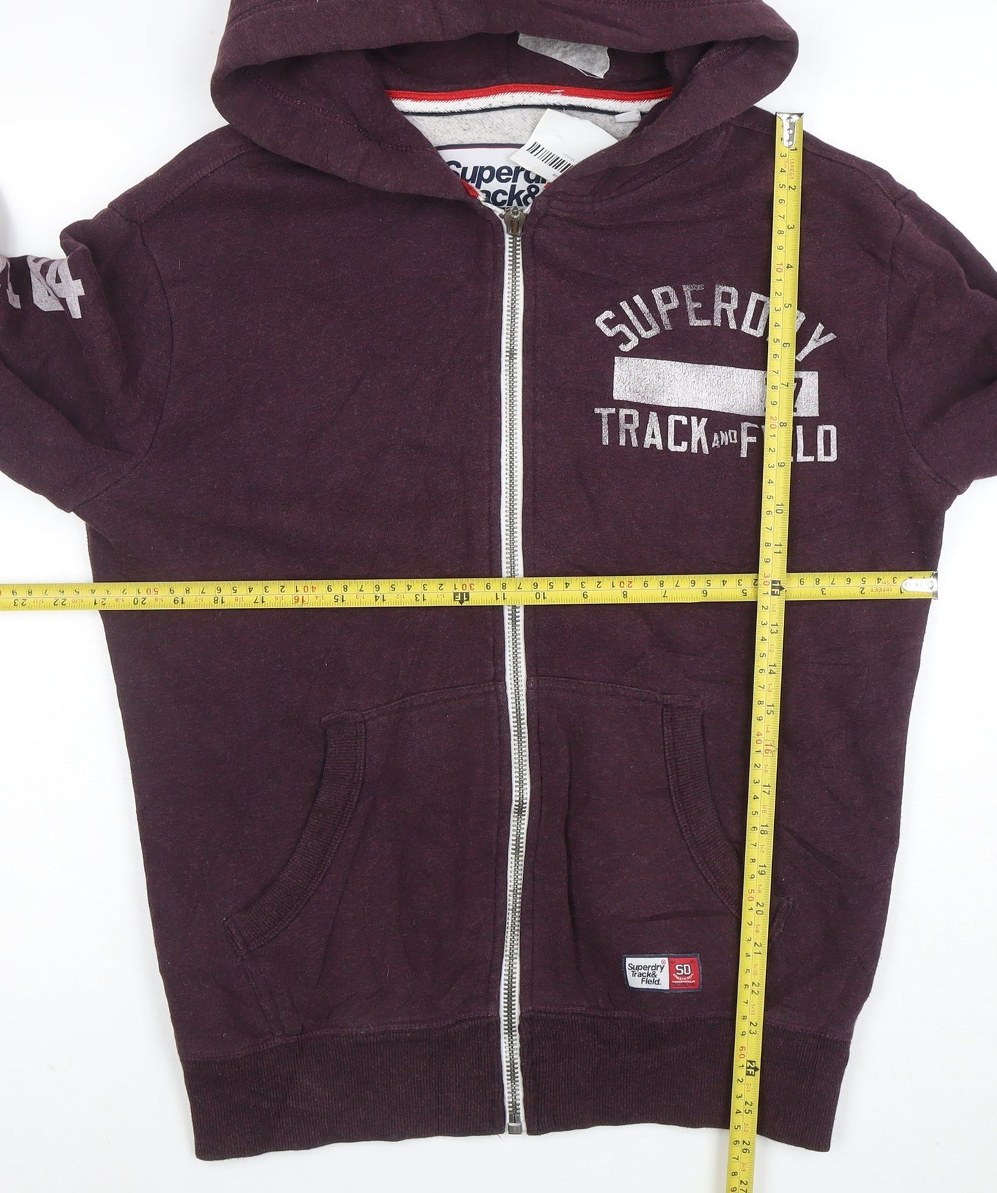 Superdry Men's Purple Full Zip Hoodie Size S Track & Field Logo