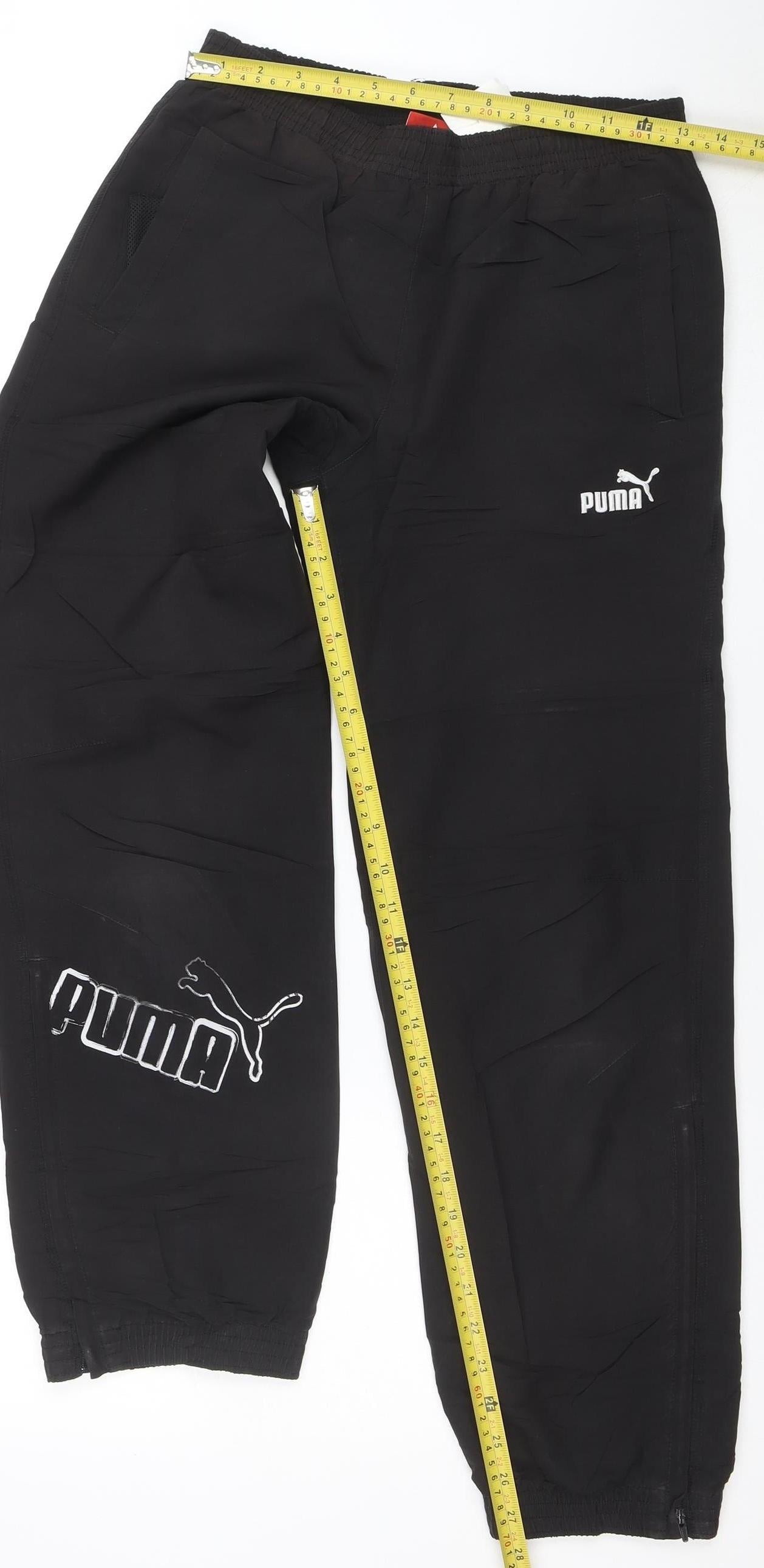 Puma Boys Black 12 Years Track Pants with Elastic Waist and Zip Pockets