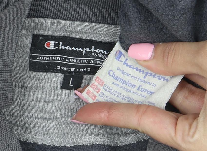 Champion Mens Grey L Pullover Sweatshirt Logo Crew Neck