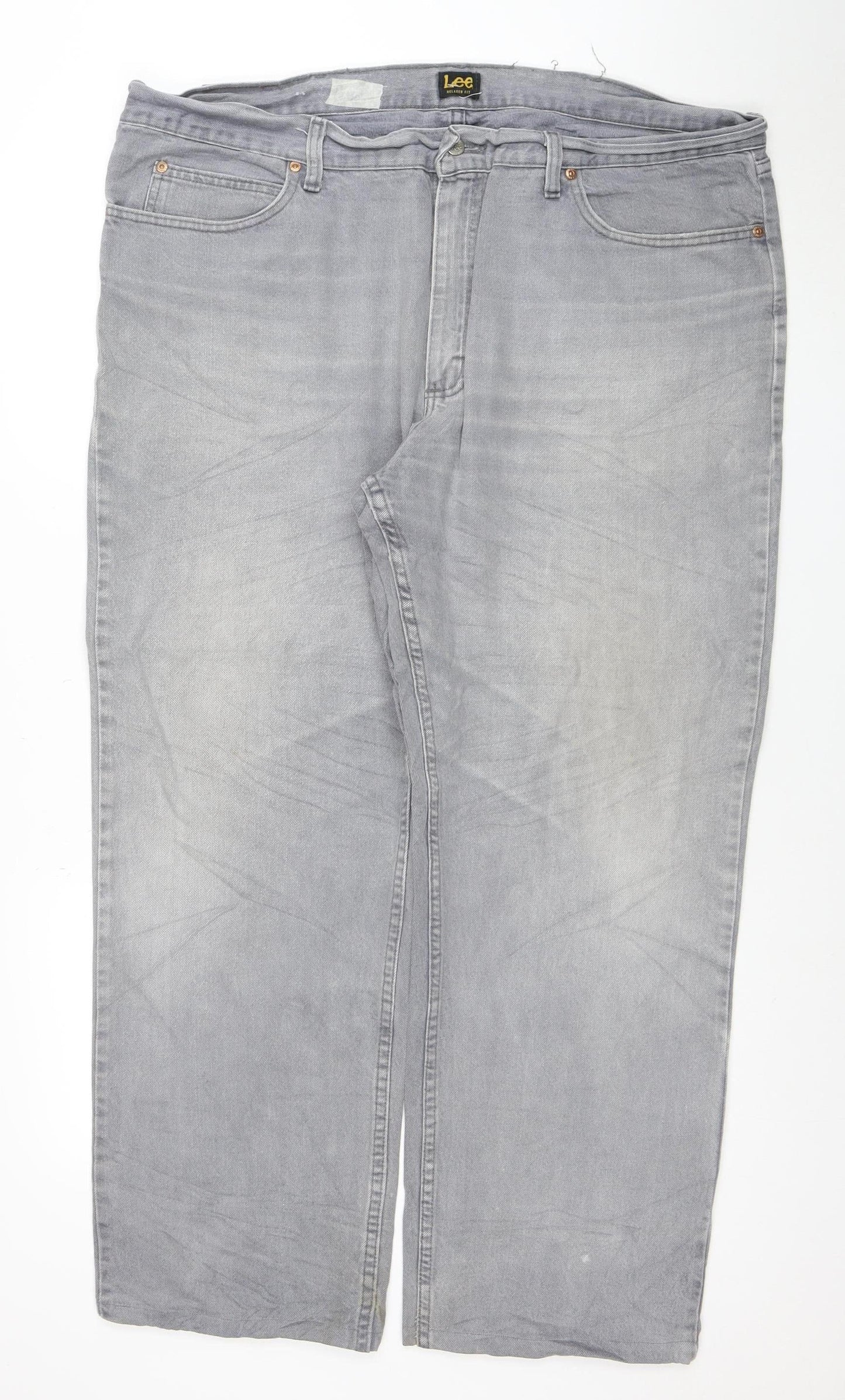 Lee Men's Grey Relaxed Fit Straight Jeans 42x32 Cotton Denim