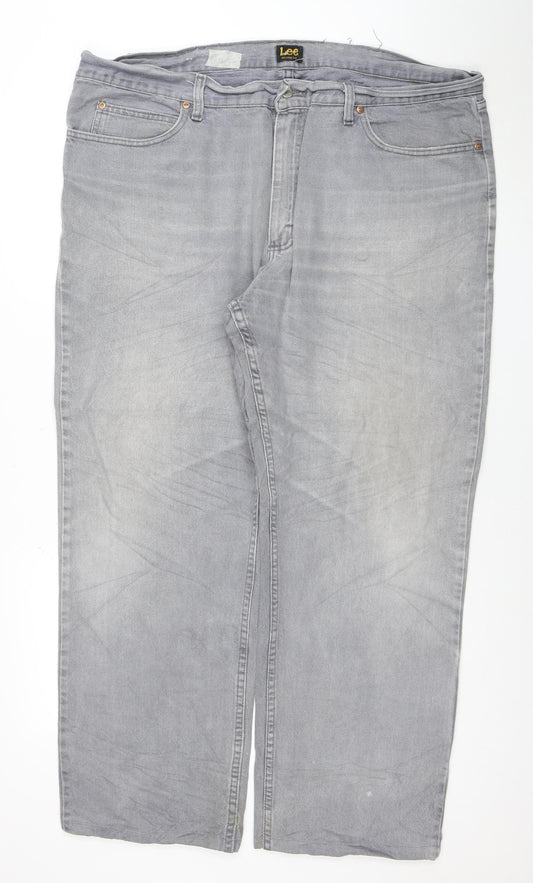 Lee Men's Grey Relaxed Fit Straight Jeans 42x32 Cotton Denim