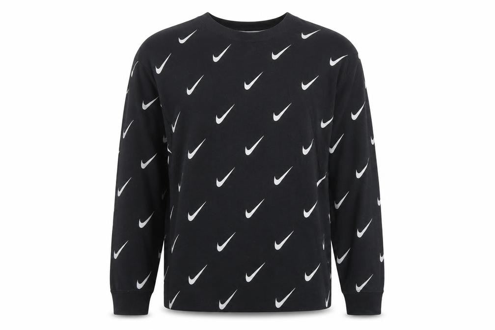 Nike Women's Black Swoosh Print Long Sleeve Pullover Sweatshirt Size S