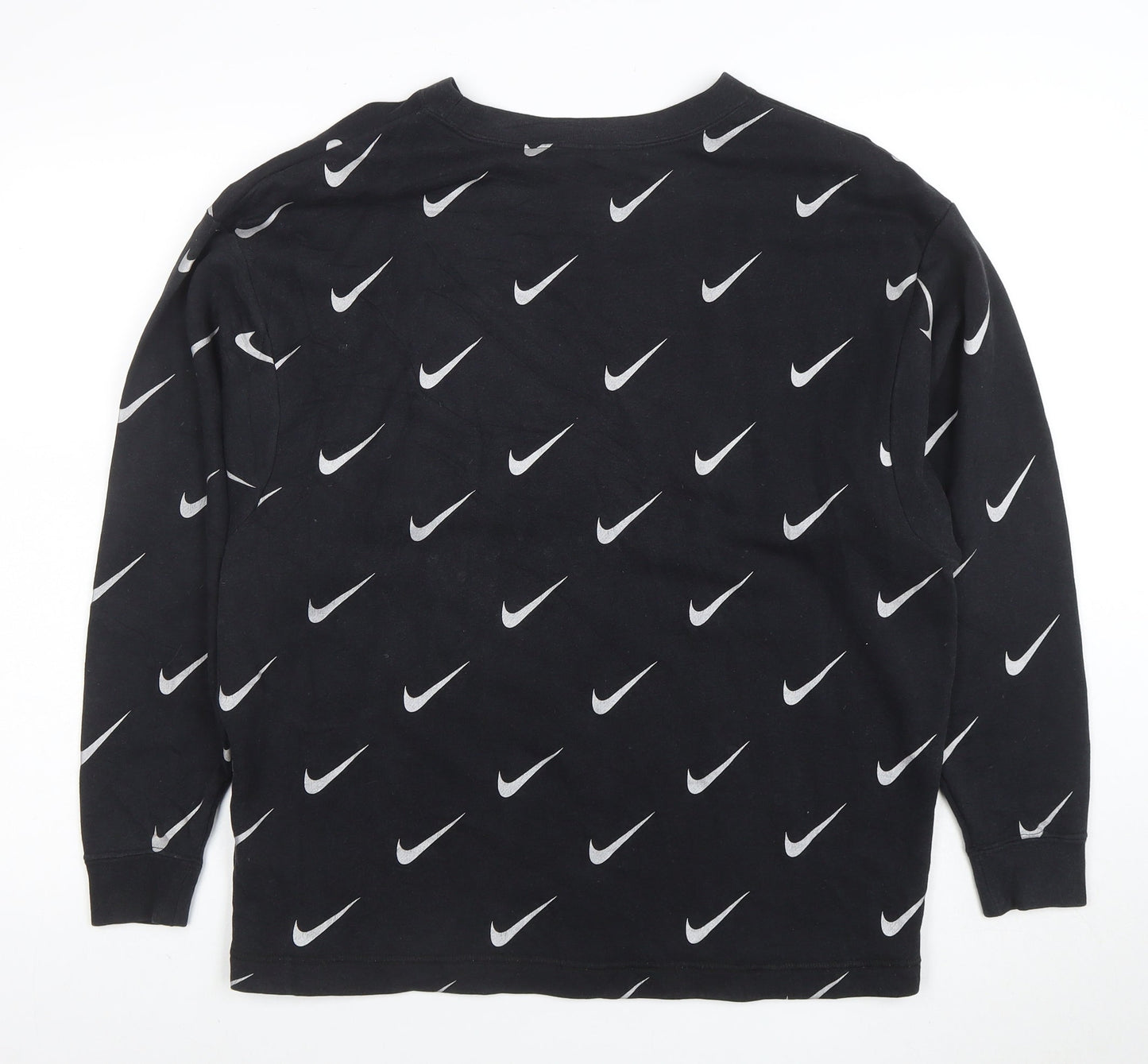 Nike Women's Black Swoosh Print Long Sleeve Pullover Sweatshirt Size S