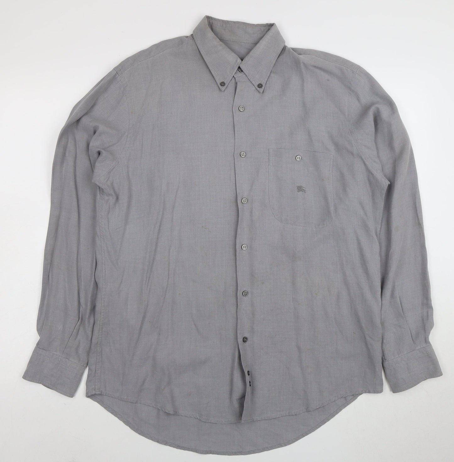 Burberry London Men's Grey Long Sleeve Button-Up Shirt Size M