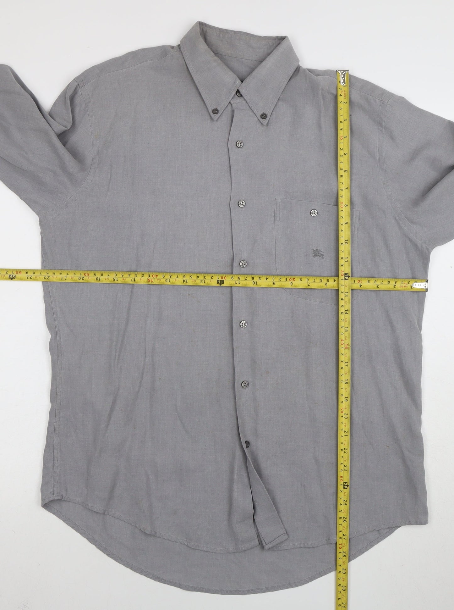 Burberry London Men's Grey Long Sleeve Button-Up Shirt Size M