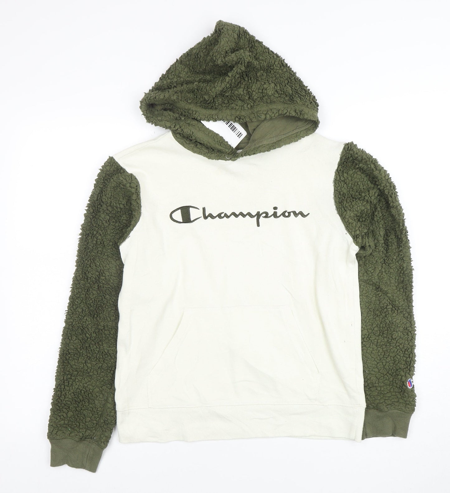 Champion Womens Beige and Green Sherpa Sleeve Pullover Hoodie L