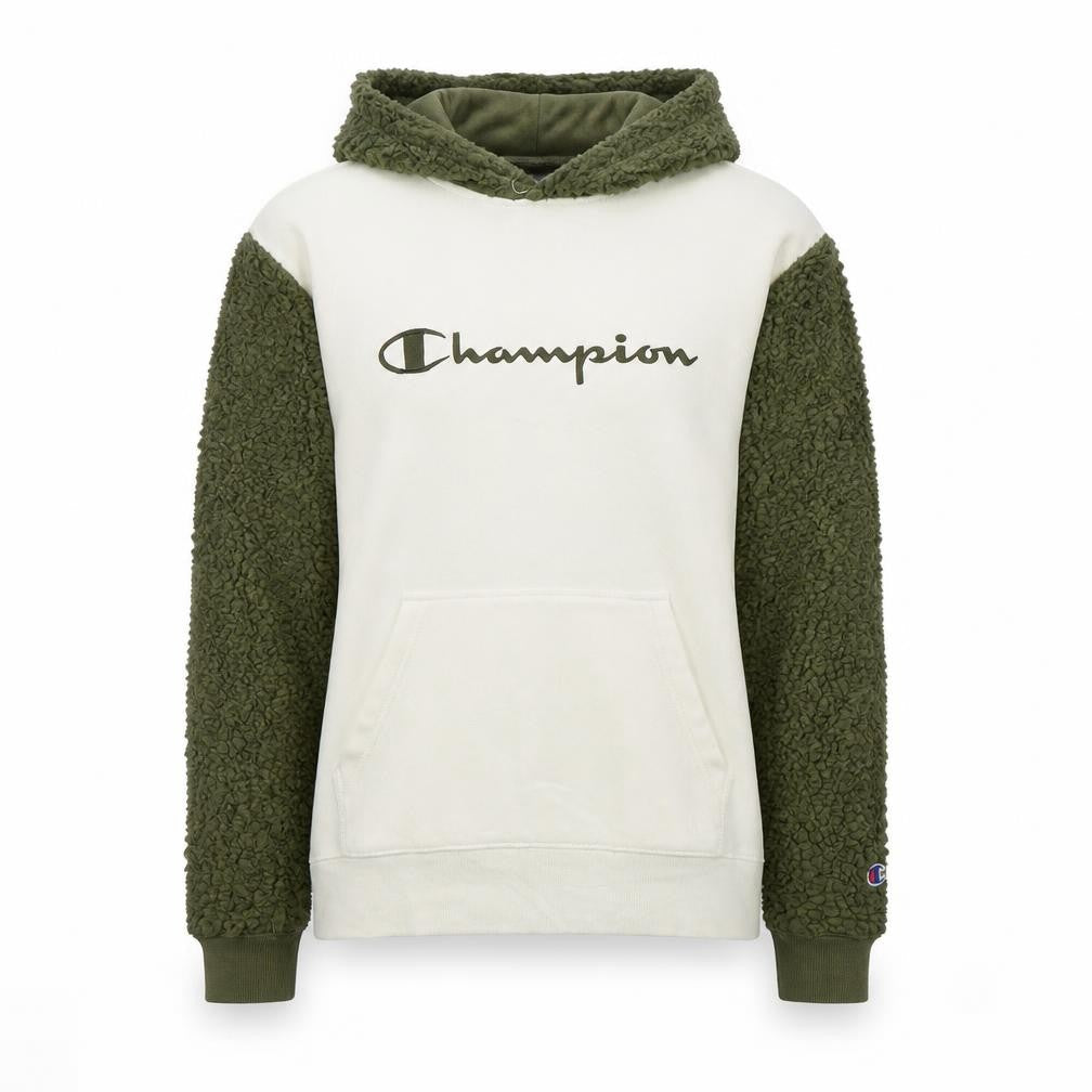 Champion Womens Beige and Green Sherpa Sleeve Pullover Hoodie L