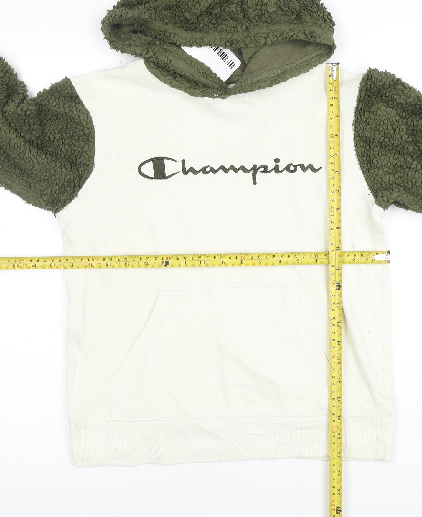 Champion Womens Beige and Green Sherpa Sleeve Pullover Hoodie L