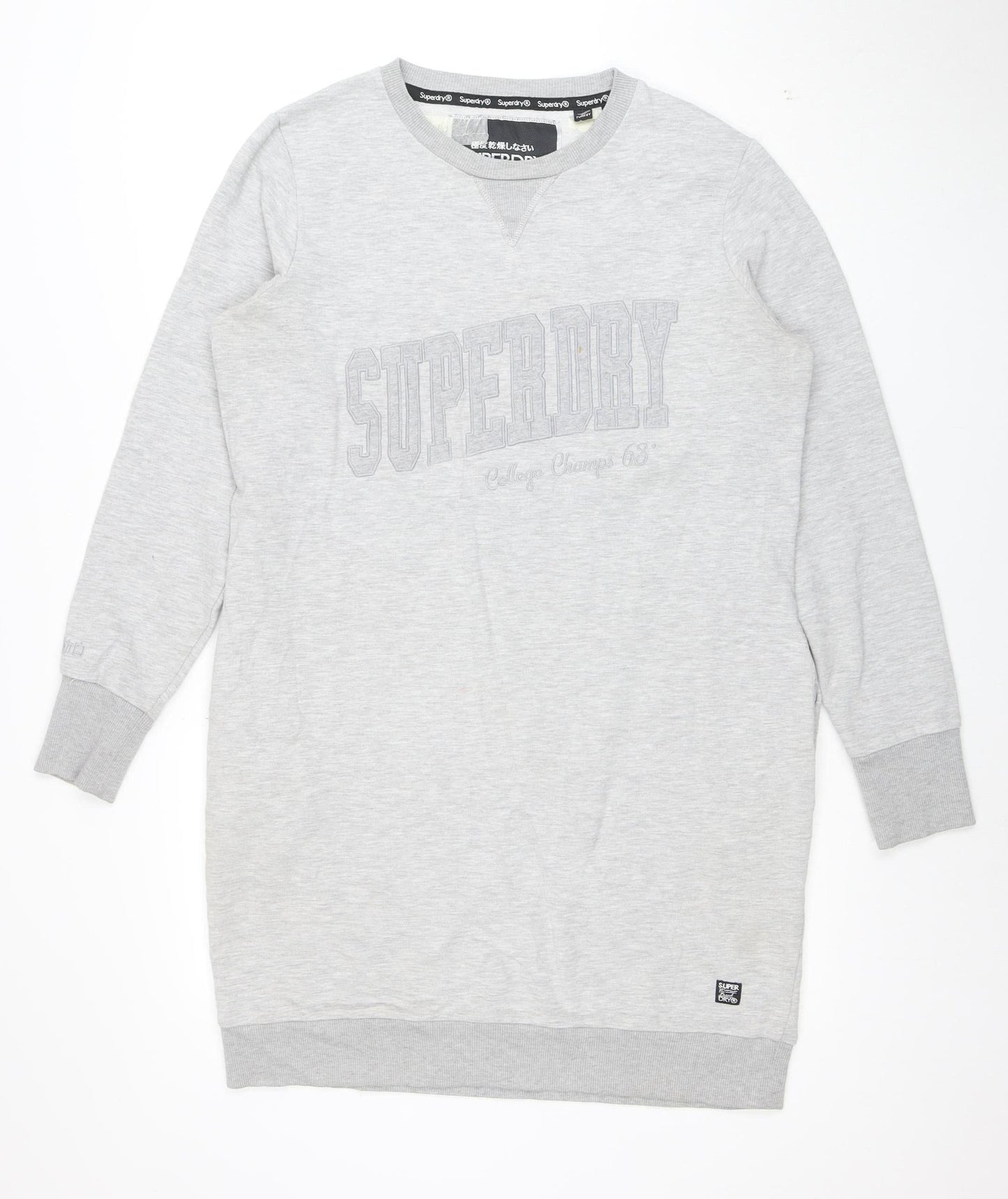 Superdry Women Grey Cotton Blend Long Sleeve T-Shirt Dress Size 14