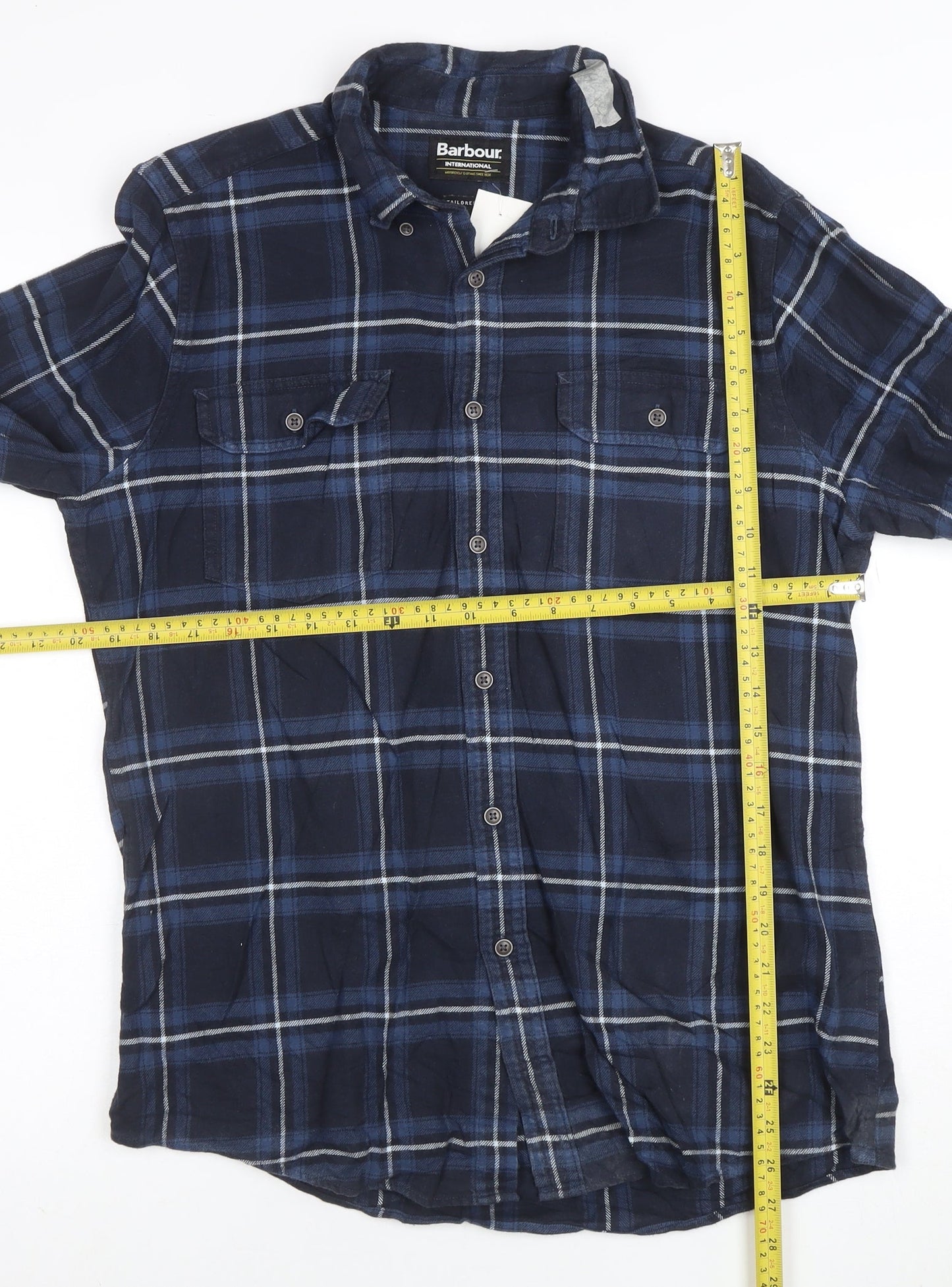 Barbour International Men's Blue Check Tailored Long Sleeve Cotton Shirt M
