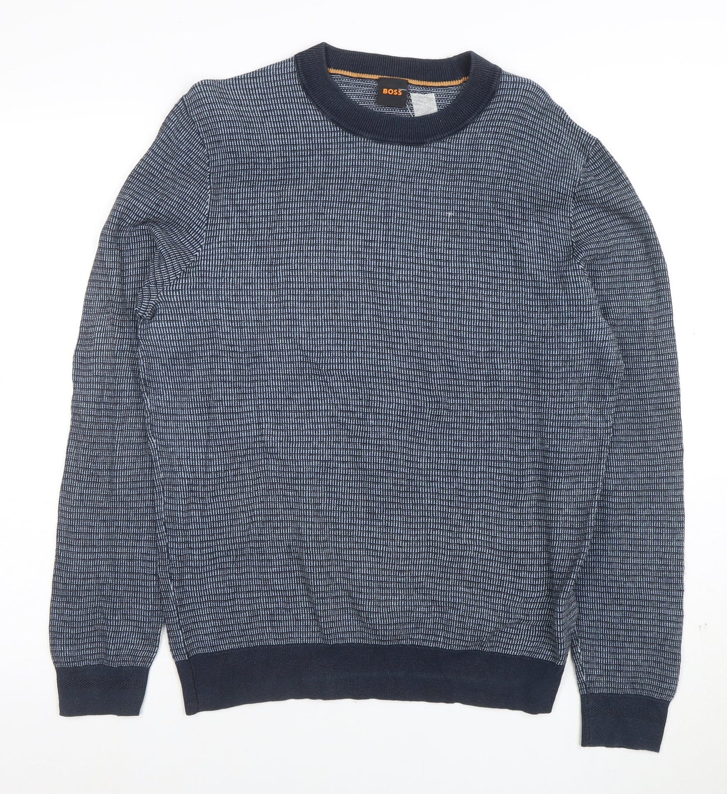BOSS Men's Blue Cotton Knit Crew Neck Jumper Size M