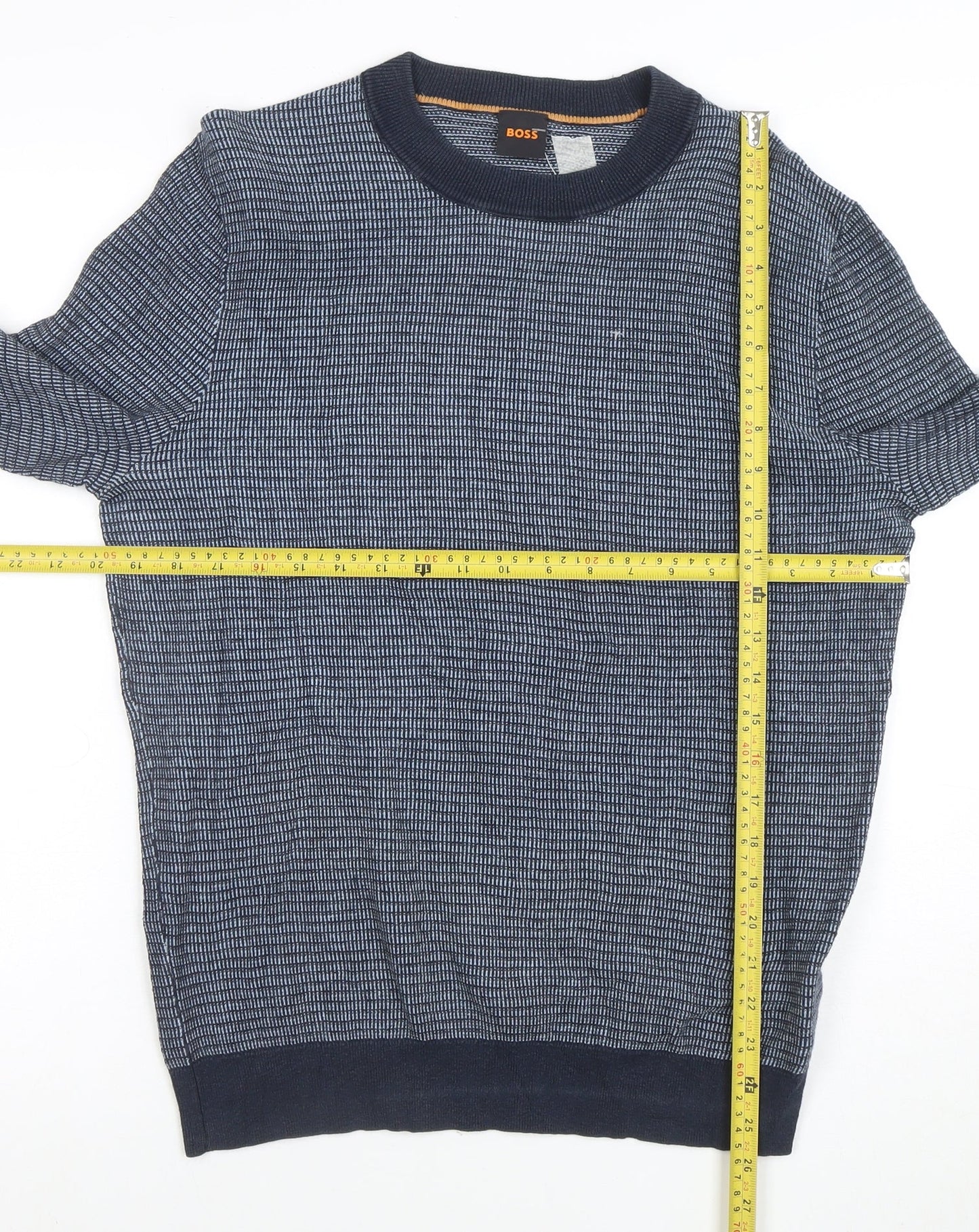 BOSS Men's Blue Cotton Knit Crew Neck Jumper Size M