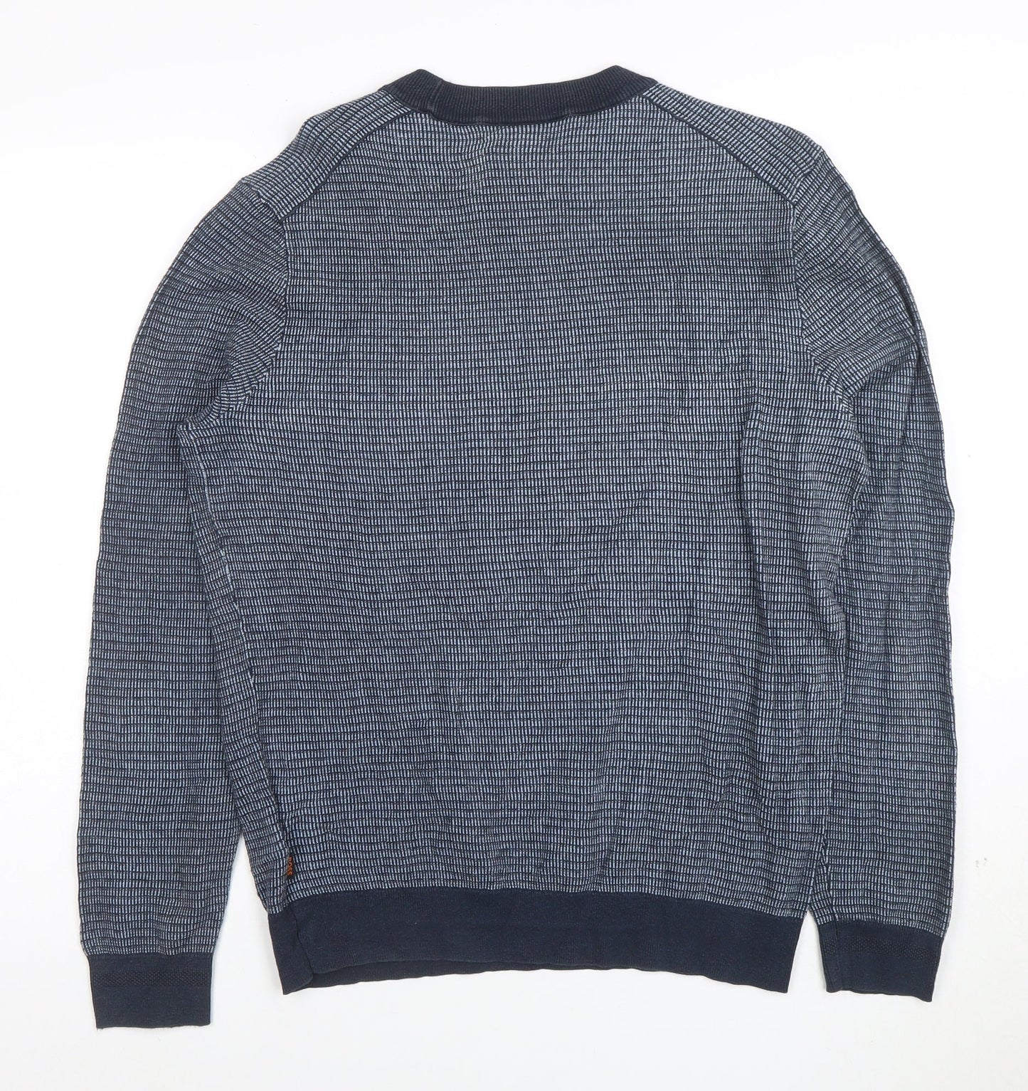 BOSS Men's Blue Cotton Knit Crew Neck Jumper Size M