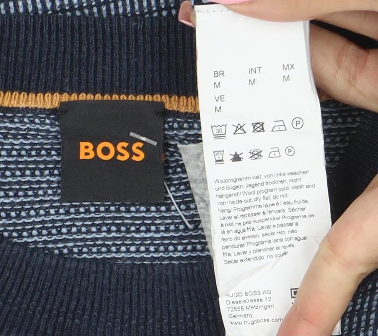 BOSS Men's Blue Cotton Knit Crew Neck Jumper Size M
