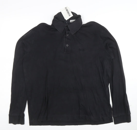 Hugo Boss Men's Black Long Sleeve Cotton Polo Shirt Size S