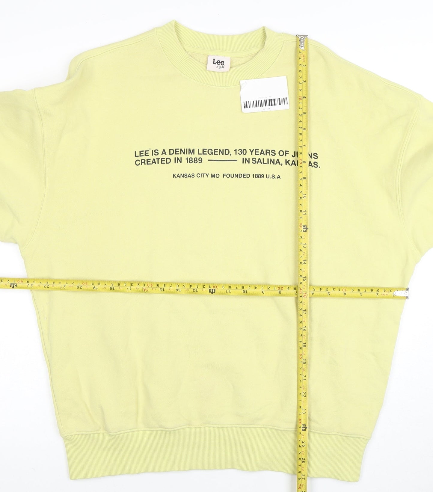 Lee x H&M Men's Yellow Cotton Graphic Logo Pullover Sweatshirt M