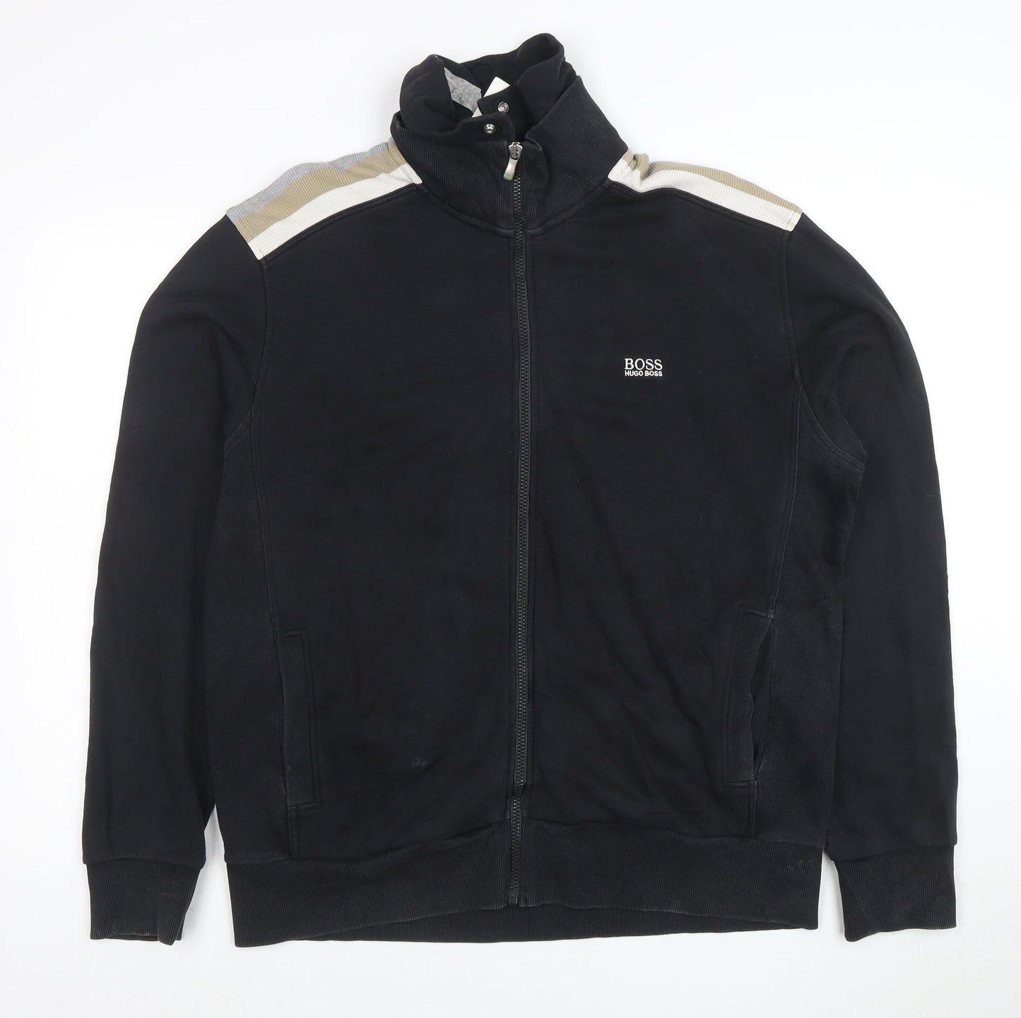 BOSS Mens 7XL Black Full Zip Sweatshirt High Neck Cotton Blend