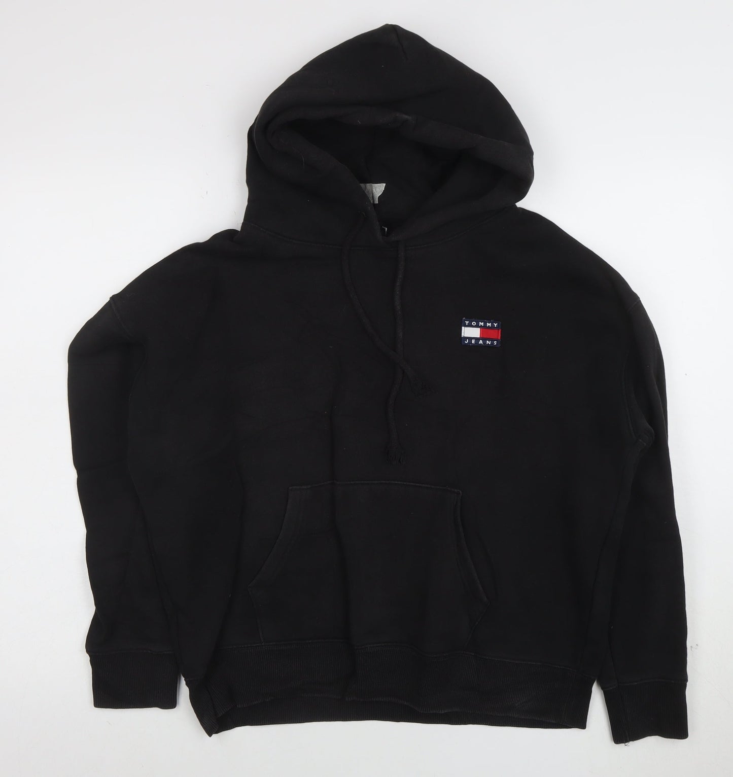 Tommy Jeans Womens Black Cotton Pullover Hoodie L Relaxed Fit