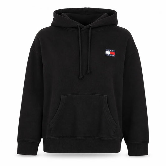 Tommy Jeans Womens Black Cotton Pullover Hoodie L Relaxed Fit
