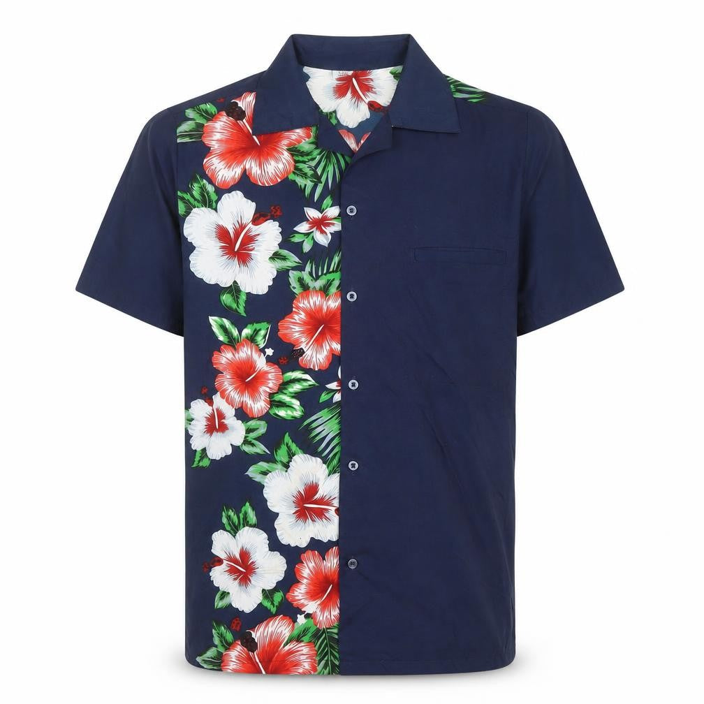 V.H.O Men's Blue Hawaiian Floral Short Sleeve Button-Up Shirt S