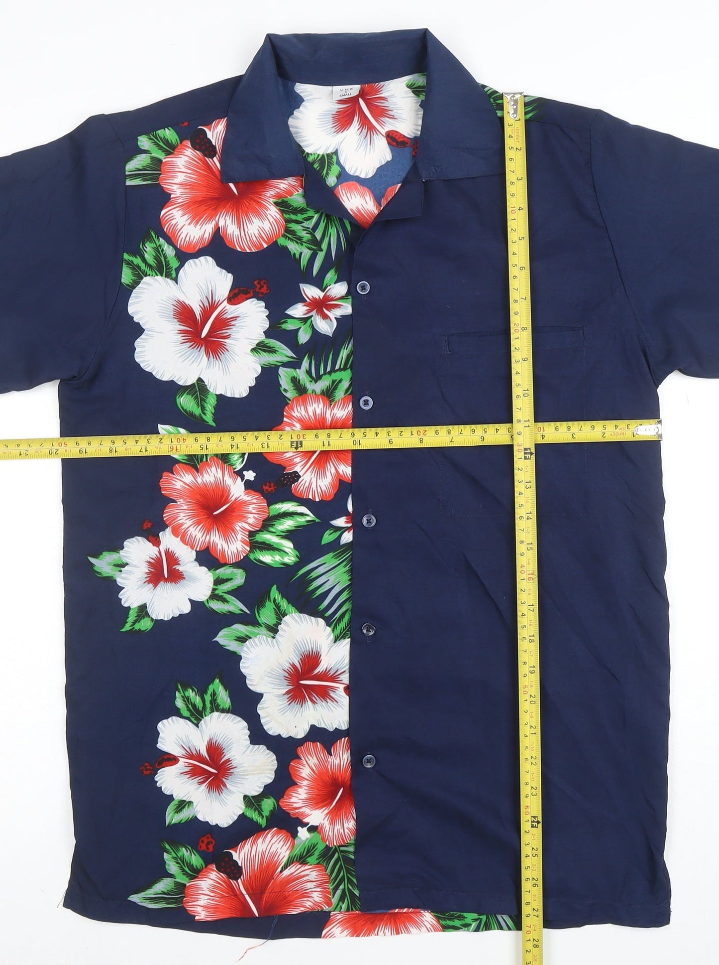 V.H.O Men's Blue Hawaiian Floral Short Sleeve Button-Up Shirt S