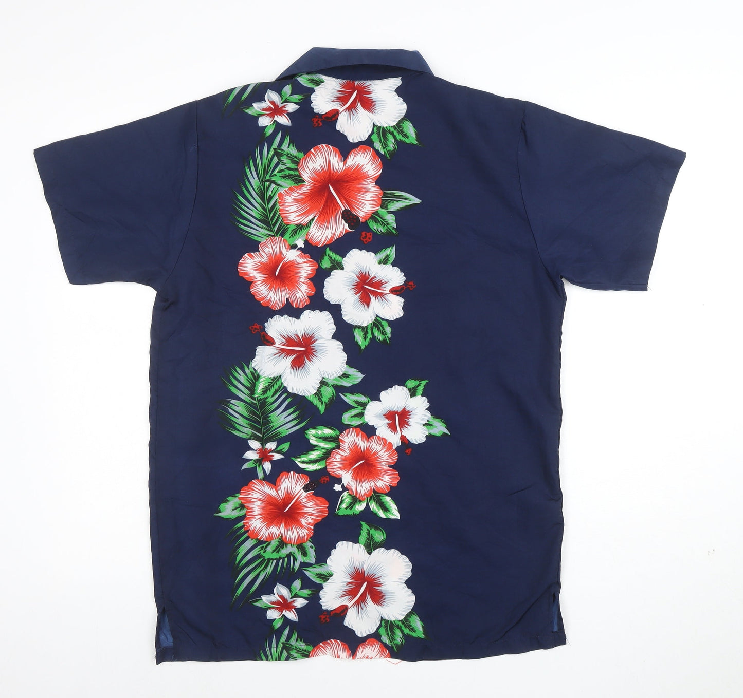 V.H.O Men's Blue Hawaiian Floral Short Sleeve Button-Up Shirt S