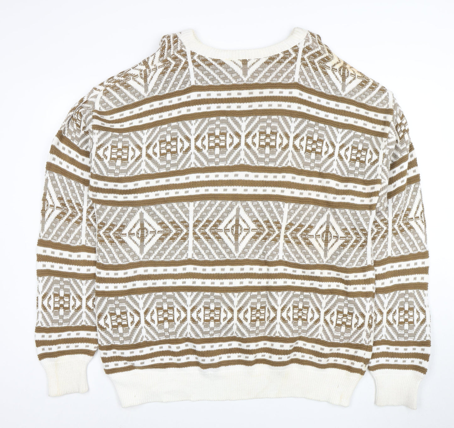 Revere Men’s Beige Geometric Cotton Knit Jumper XL Vintage Pullover