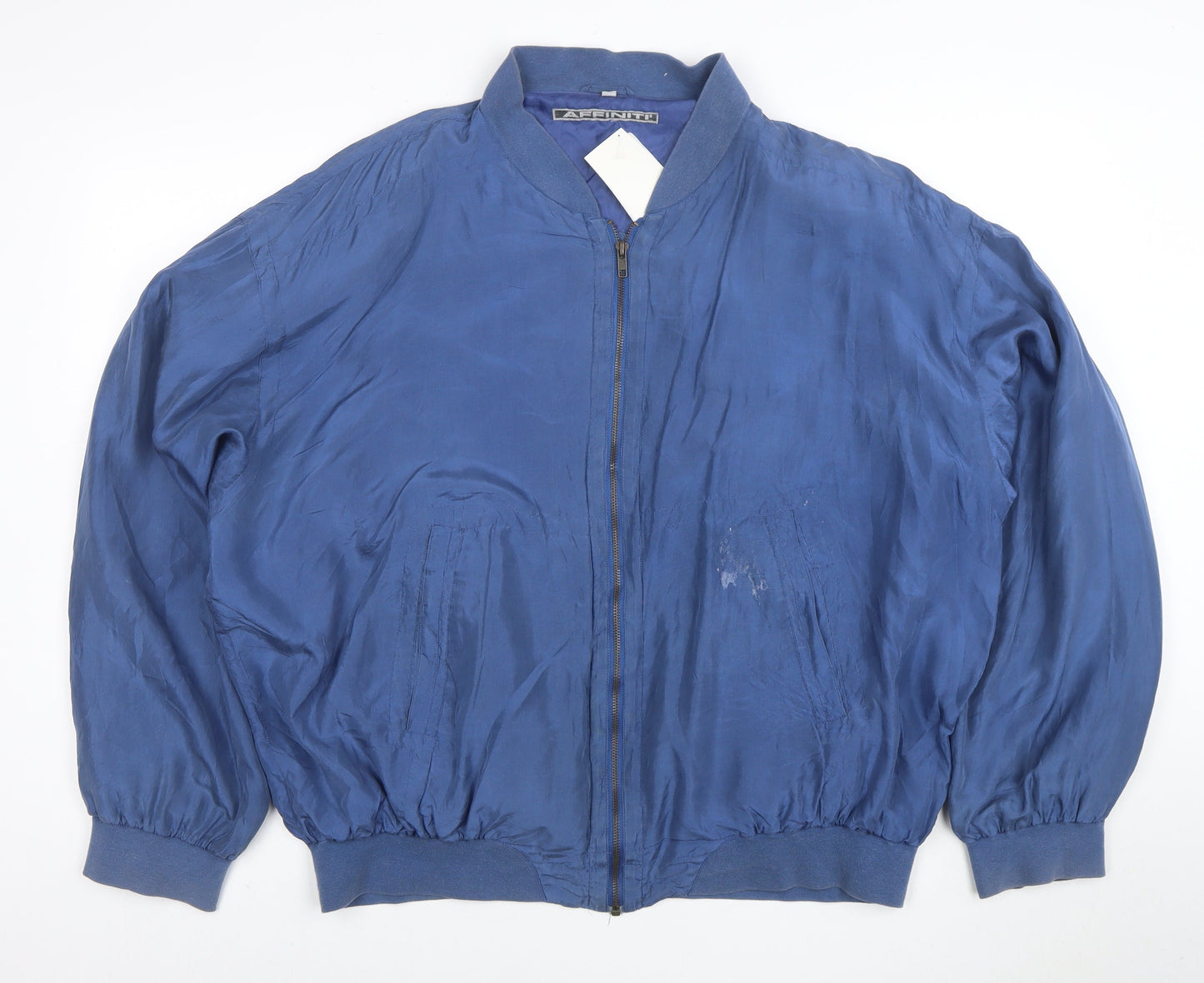 Affiniti Men's Blue Silk Bomber Jacket L Lightweight Vintage