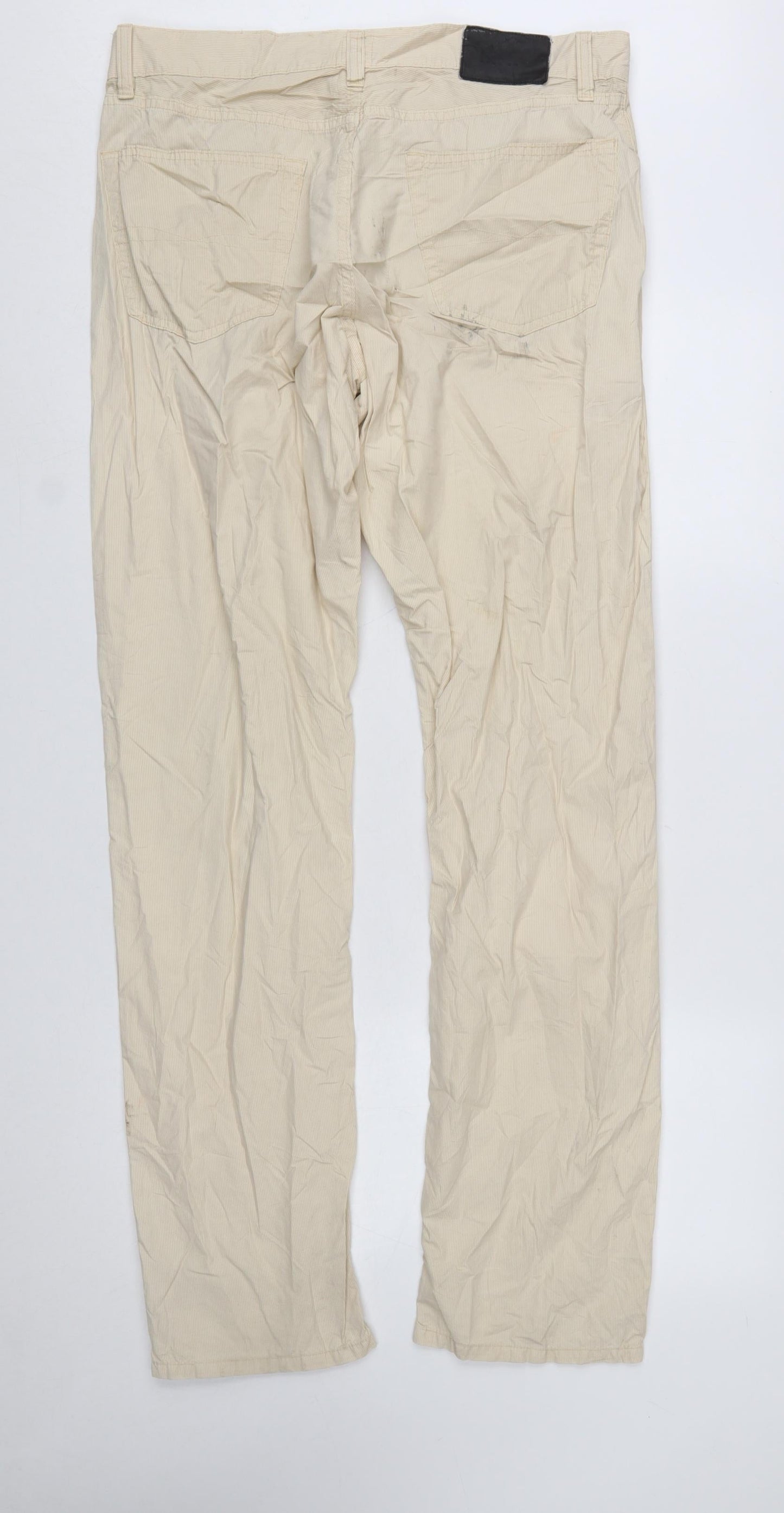 Hugo Boss Men's Beige Striped Poplin Chino Trousers W36 L34