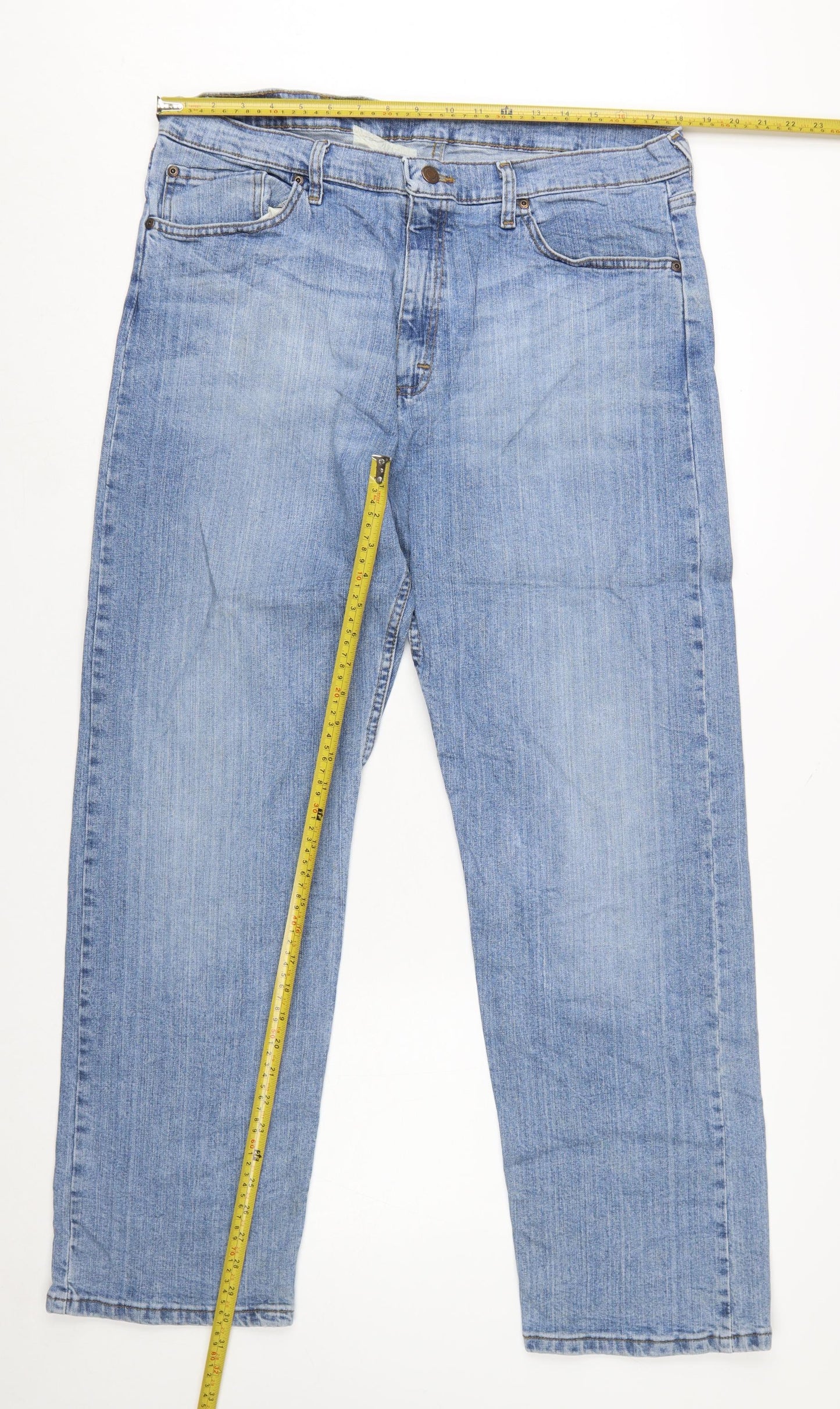 Wrangler Men's Blue Straight Leg Stretch Denim Jeans 36x32