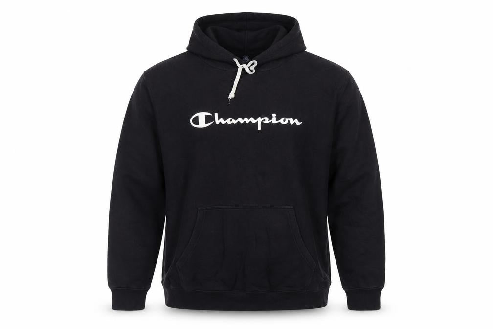 Champion Men's Black 2XL Pullover Hoodie with Logo Print