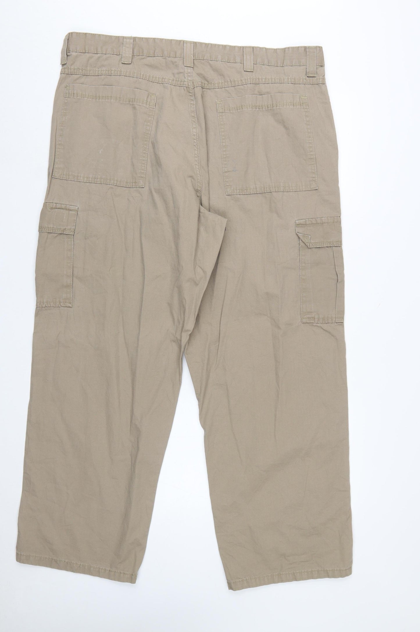 Wrangler Men's Beige Cargo Trousers 40x30 Cotton Relaxed Fit