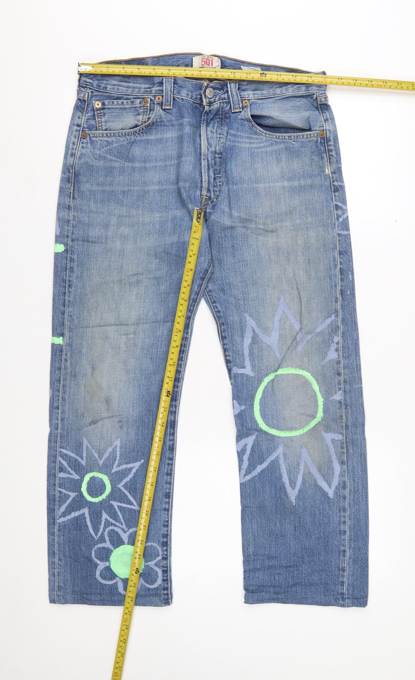 Levi's 501 Women's Blue Floral Painted Straight Denim Jeans W32 L30