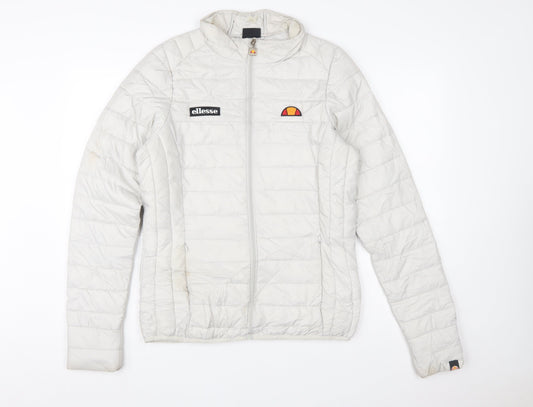 Ellesse Women White Puffer Jacket Size 10 Quilted Lightweight Zip