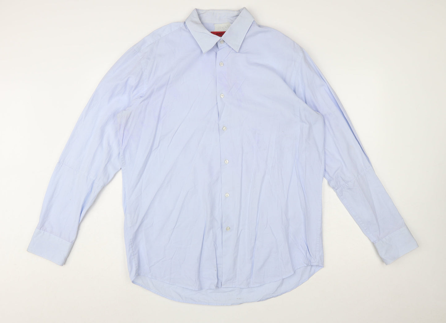 Hugo Boss Men's Blue Regular Fit Cotton Long Sleeve Button-Up Shirt Size 17