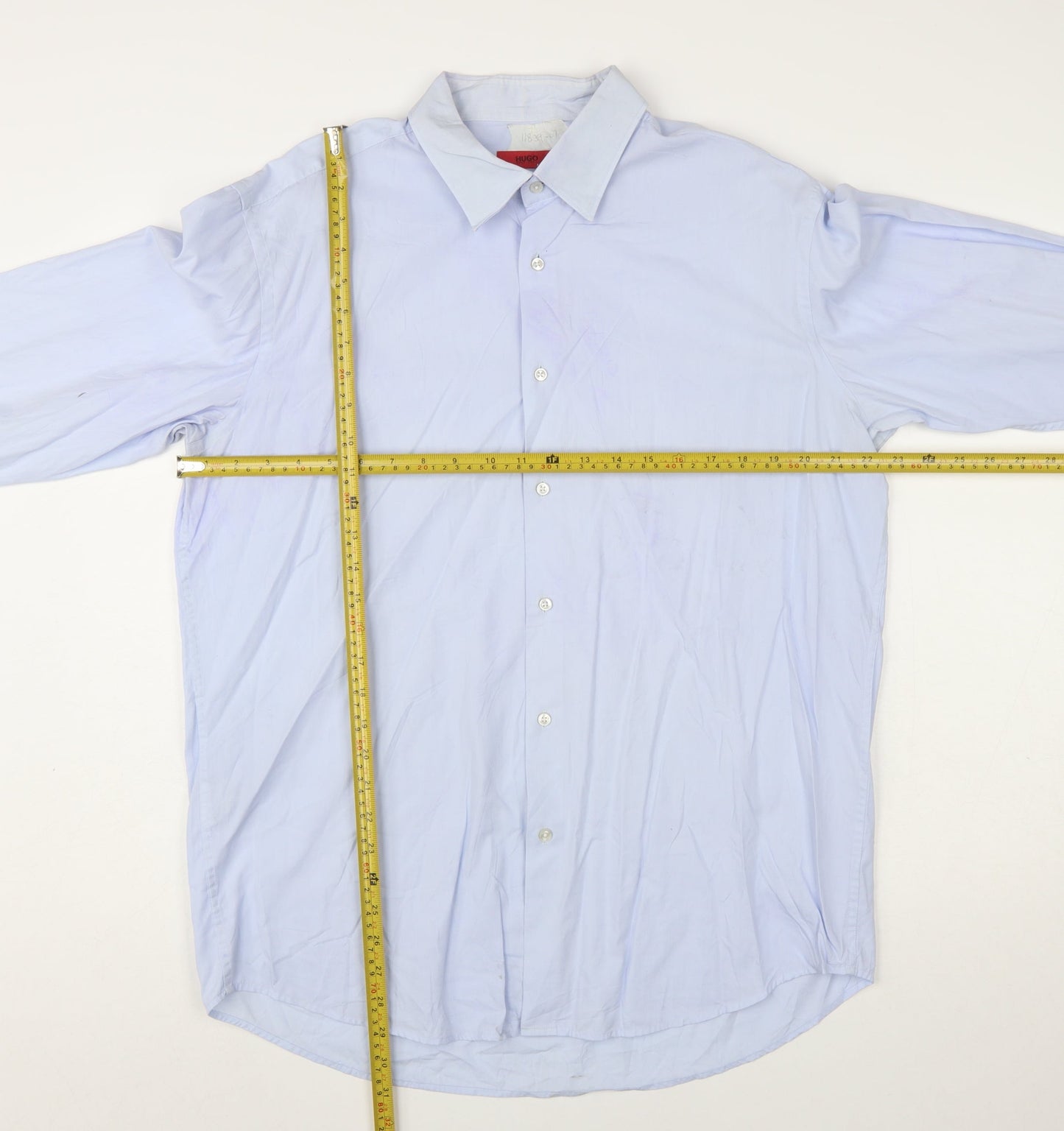 Hugo Boss Men's Blue Regular Fit Cotton Long Sleeve Button-Up Shirt Size 17
