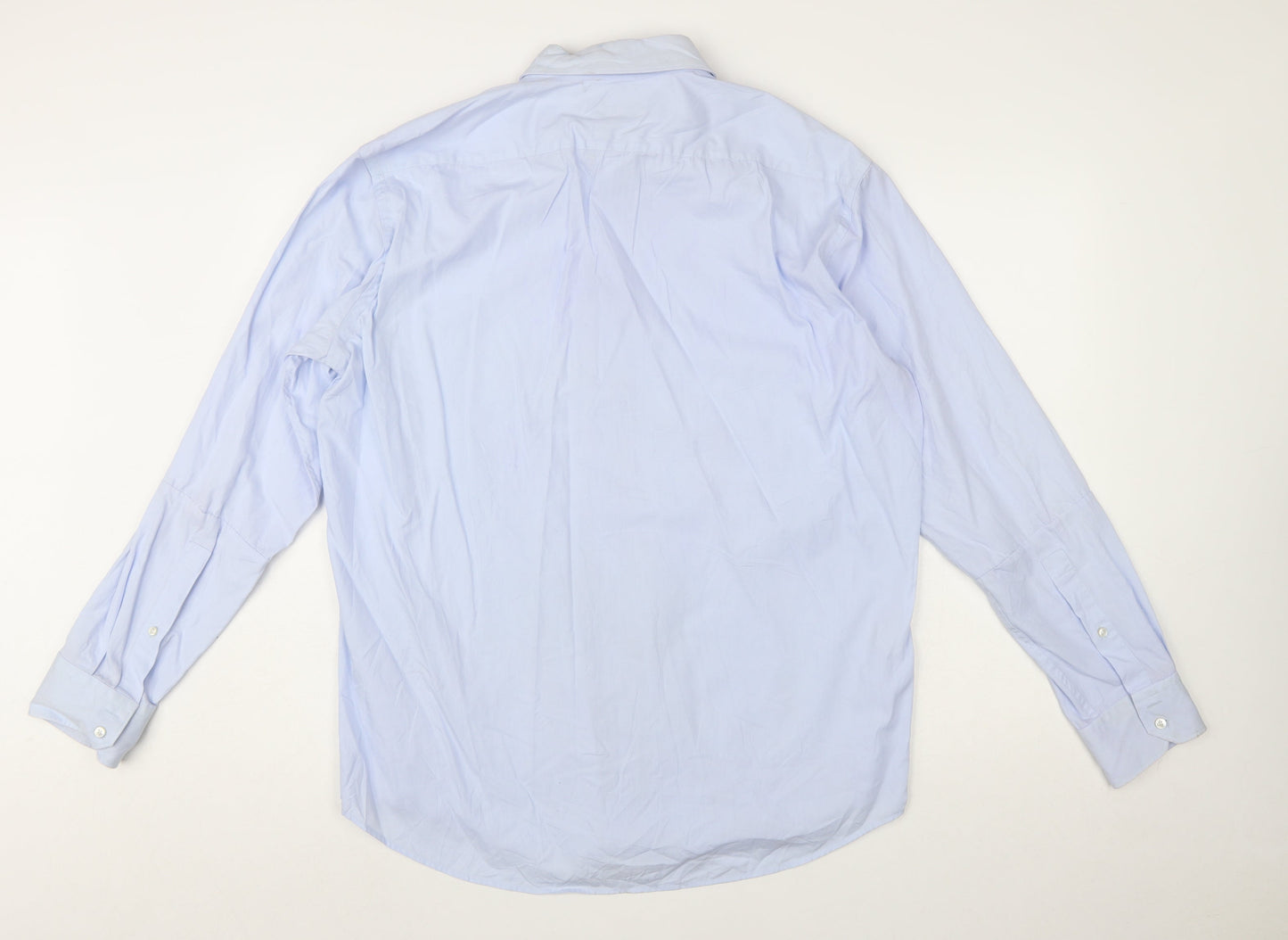 Hugo Boss Men's Blue Regular Fit Cotton Long Sleeve Button-Up Shirt Size 17