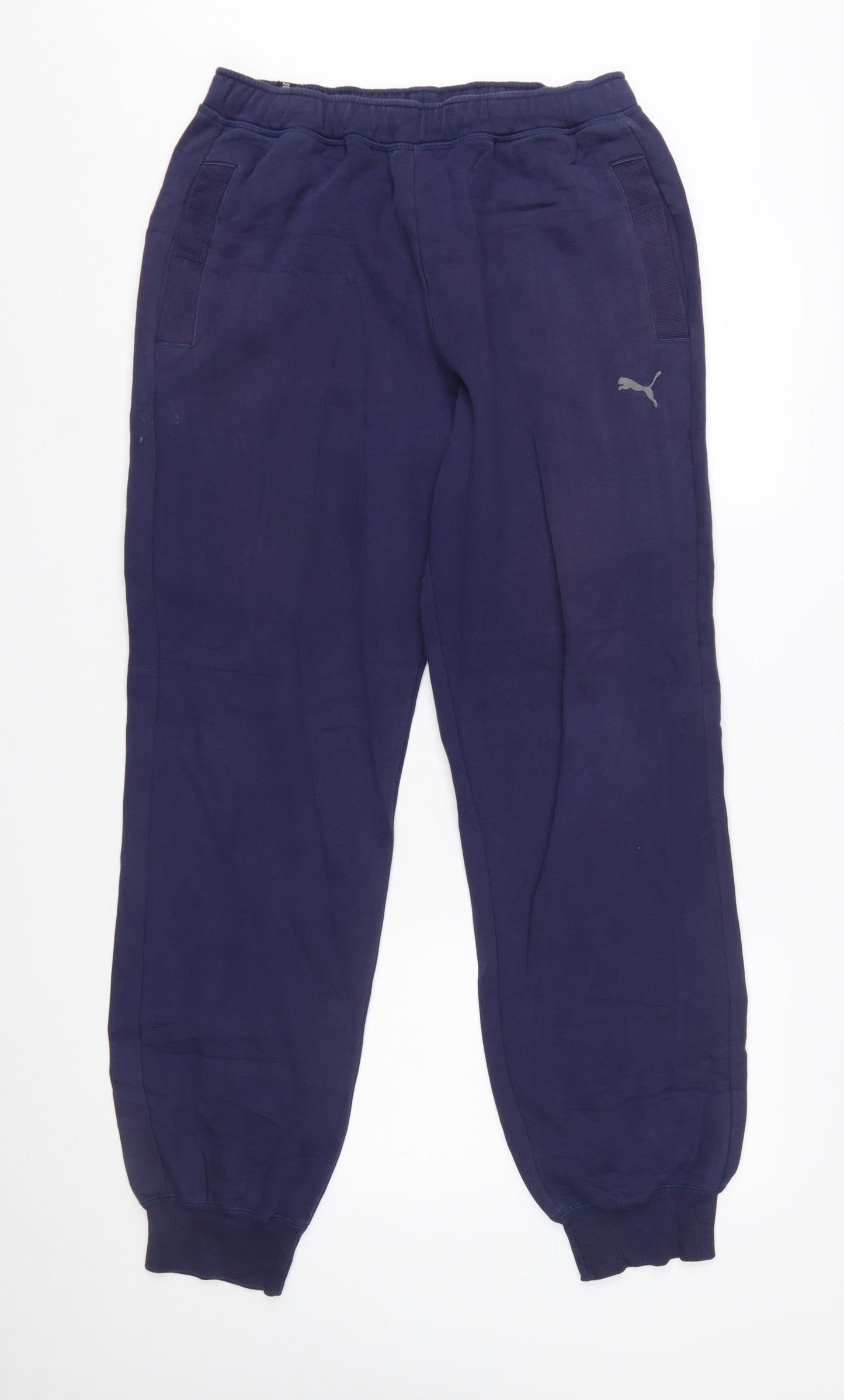 Puma Men Blue Medium Sweatpants Logo Tapered Cotton Blend