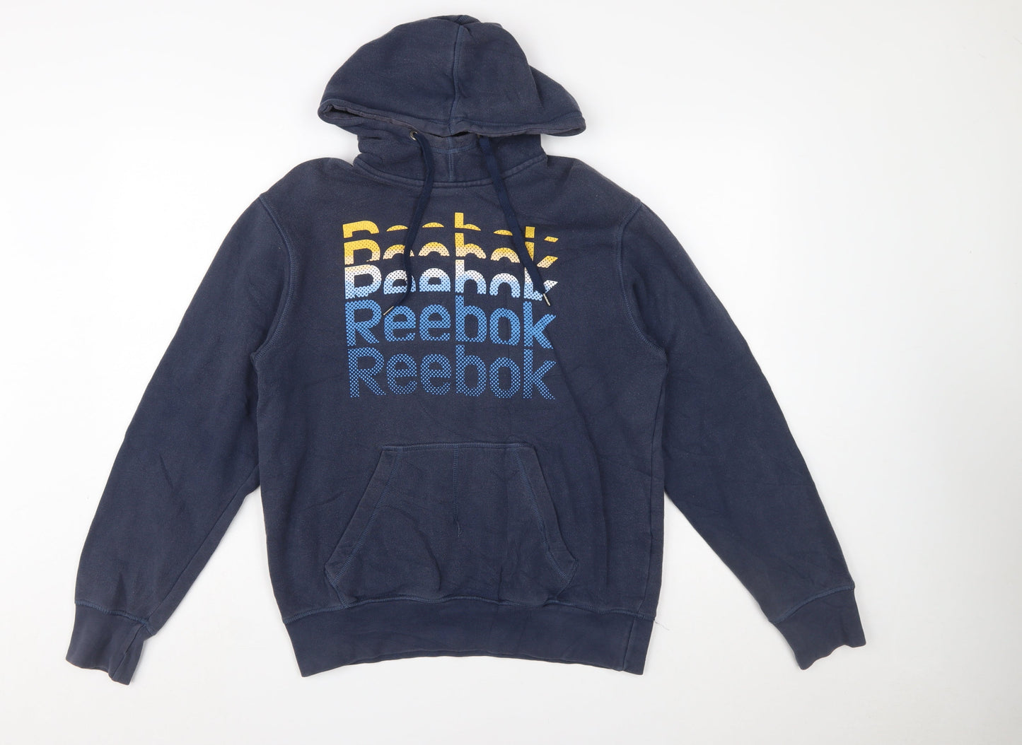 Reebok Men Blue Pullover Hoodie S Regular Fit Fleece Logo Sportswear
