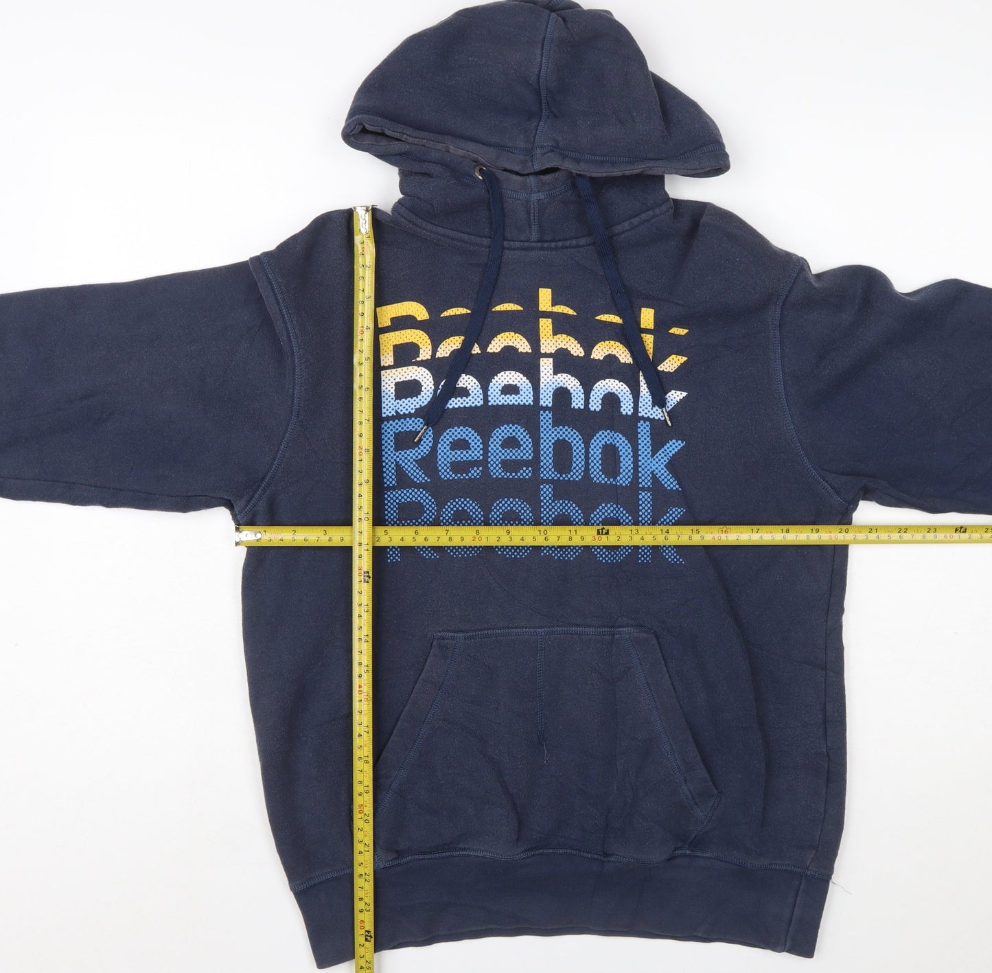 Reebok Men Blue Pullover Hoodie S Regular Fit Fleece Logo Sportswear