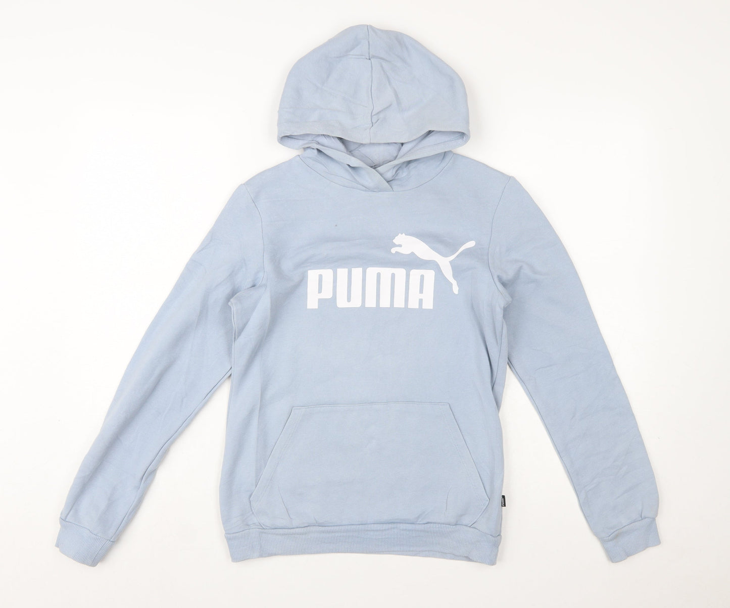 Puma Girls Blue Pullover Hoodie 13-14 Years Logo Print Cotton Blend